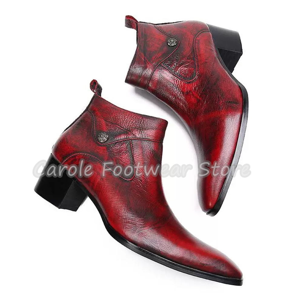 Men'S Shoes Increase Height - Vintage Kare Burunlu Hakiki Deri Erkek